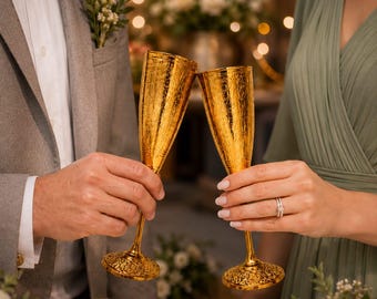 Conjunto de Taças de Vinho em Latão Gravado, Taças de Champanhe Artesanais, Artigos de Bar Vintage, Taças para Brinde de Casamento, Par de Taças Decorativas para Presente de Aniversário