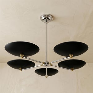 Handmade Brass Sputnik Chandelier | Mid-Century Modern Ivory Disc Shades