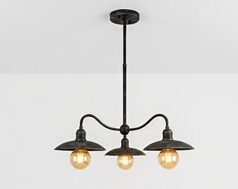 Vintage Industrieller 3-Licht-Leuchter | Dunkeleisen Pendelleuchte, Kücheninsel Leuchte