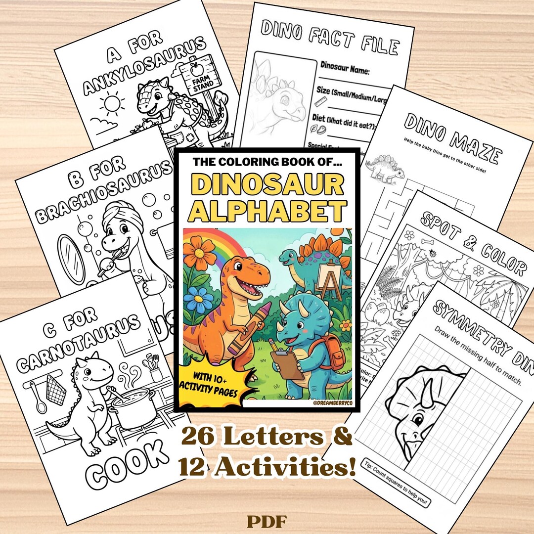 Dinosaur Alphabet Coloring Activity Book for Kids (digital PDF) - Etsy