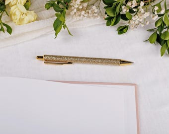 Gold Glitter Pen For Wedding Guest Book - Luxury Ballpoint Pens, Black Ink