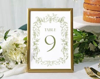 Sage Garden Table Numbers For Wedding Decor - A5 & A4 Personalised Cards