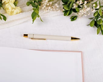 Cream Pen With Gold For Wedding Guest Book - Luxury Ballpoint Pen, Black Ink