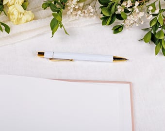 White Pen With Gold For Wedding Guest Book - Luxury Ballpoint Pens, Black Ink