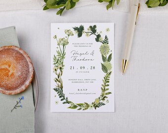 Botanical Wedding Invitations Set - A6 Personalised Wedding Invite Stationery