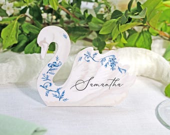 Floral Swan Wedding Place Cards For Guest Names - Table Setting Event Decoration