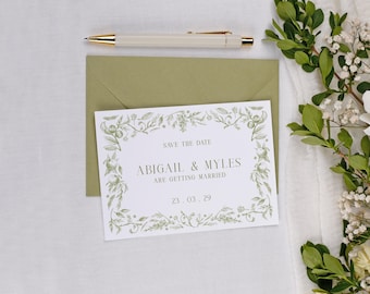 Sage Garden Wedding Save The Date Set - A6 Personalised Wedding Invite Stationery