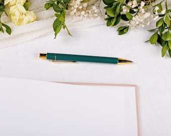 Dark Green Pen With Gold For Wedding Guest Book - Luxury Ballpoint Pens, Black Ink