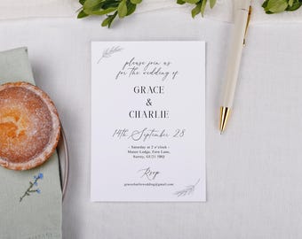 Minimalist Wedding Invitations Set - A6 Personalised Wedding Invite Stationery