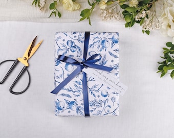 Blue Garden Wedding Wrapping Paper - Luxury Bridal Party Gift Wrap, Folded