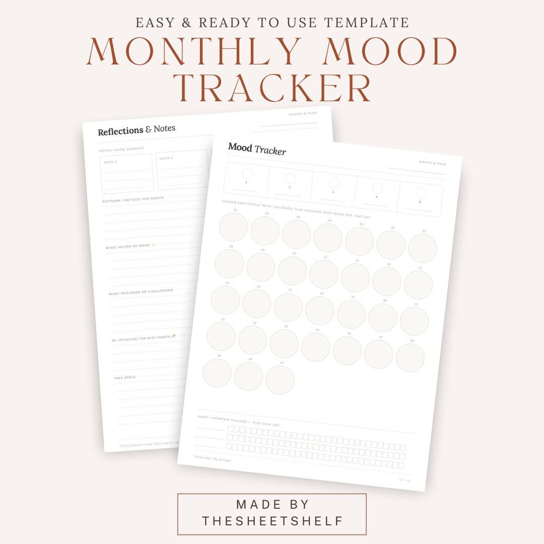 Monthly Mood Tracker Printable | Self Care Journal (digital Download ...