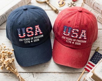 USA 250 Years Freedom Embroidered Vintage Dad Hat, Unisex Cap