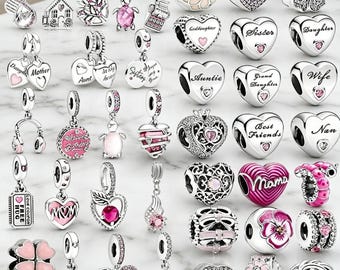 Roze S925 sterlingzilveren bedels voor Pandora-armband, doe-het-zelf strass-hartarmbandhanger, past op Europese armbandbedels, cadeau voor haar