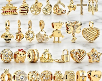 Plata de ley 925 chapada en oro con colgante Ocean / Compatible con pulseras y colgantes Pandora europeos / Joyería para el día a día / Regalo para ella.