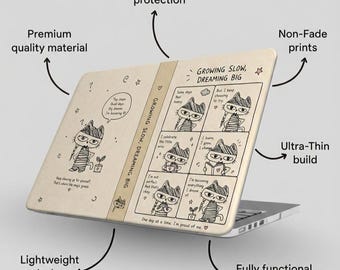 Elegante custodia per MacBook con disegno a mano in stile fumetto / Cover estetica opaca dai toni tenui per MacBook Air 13 15 Pro 14 16 M3 M4 M5 / Regalo creativo e stravagante