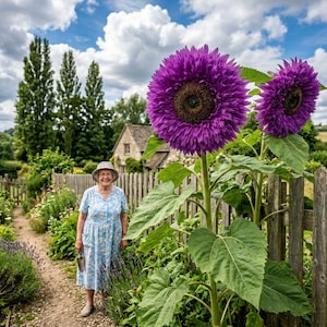 Purple Teddy Bear Sunflower Seeds – 50 Giant Heirloom Flowers for Easy Home Gardening
