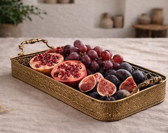 Persian Serving Tray Set of 2 | Vintage Middle Eastern Decor | Ornate Metal Tea Tray | Antique Style Coffee Table Tray | Rustic Home Gift