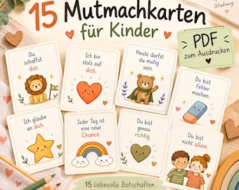 15 Affirmation Cards for Children (PDF) | Printable Encouragement Cards for Kids | Positive Affirmations & Self-Confidence