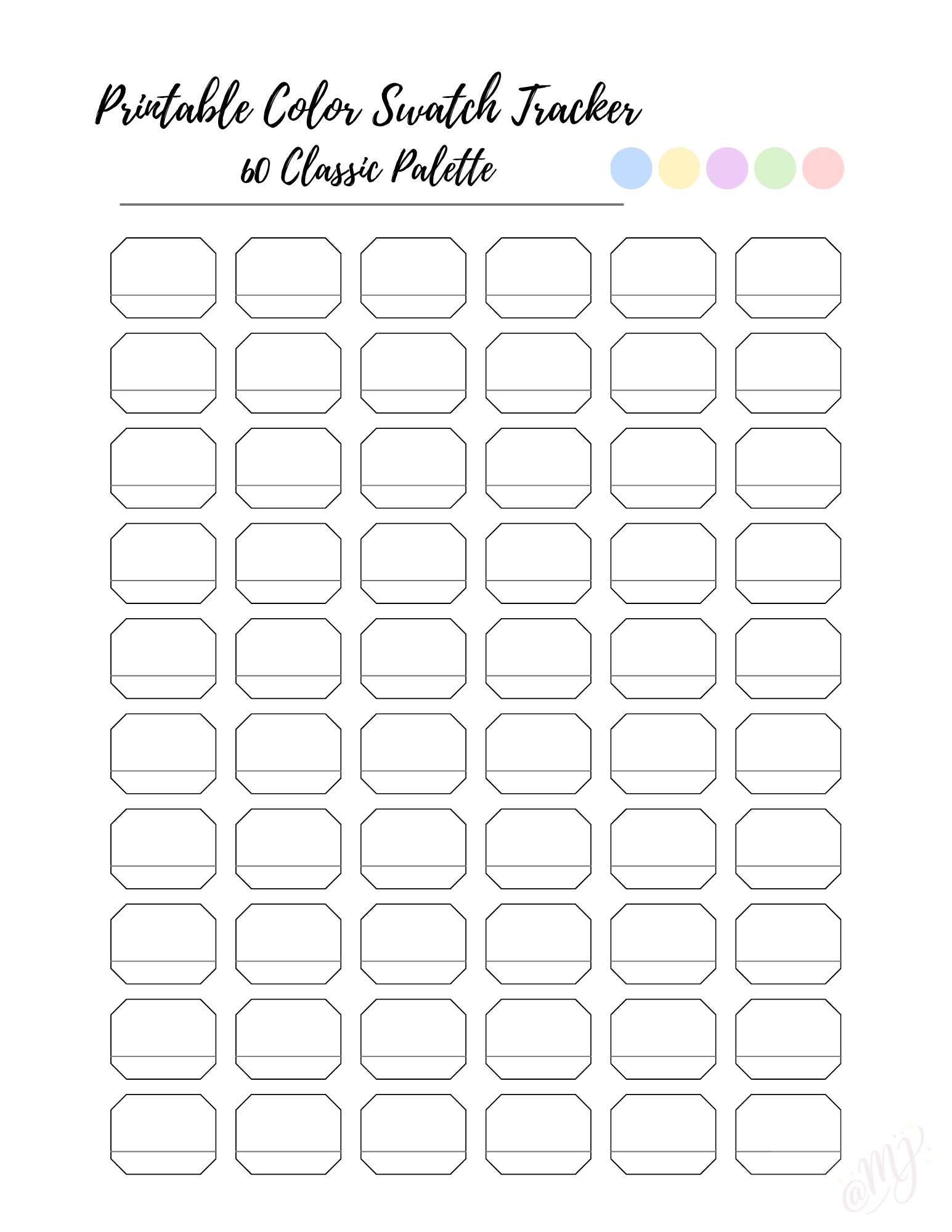 Printable Color Swatch Tracker Bundle, Procreate Swatch Sheet, 60 80 ...