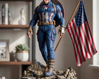 Captain America High Poly STL File – Marvel Superhero 3D Print Model – Resin Figure STL – Digital Download