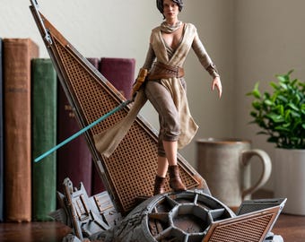 Rey Diorama STL File – Star Wars Jedi 3D Print Model – Resin Figure STL – Digital Download