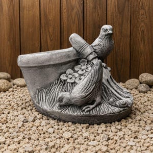 Escultura de pájaro de hormigón hecha a mano, maceta de cemento, maceta de piedra para jardín, estatua de pájaro, adorno para maceta de exterior, decoración rústica para jardín, arte para patio