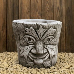 Concrete Green Man Planter Stone Face Flower Pot Garden Decor Outdoor Planter Ornament Handmade Green Man Cement Planter Yard Art Lover Gift