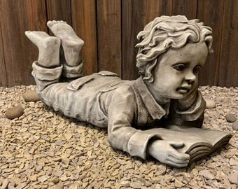 Lese Junge Statue Beton Garten Skulptur Kind Lese Buch Figur Terrasse Dekor Literarischen Hof Verzierung Friedliche Kindergarten Kunst
