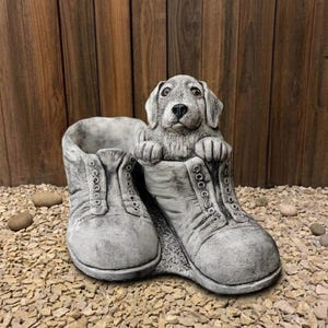 Concrete Dog Planter Statue Dog In Boots Figure Outdoor Garden Puppy Sculpture Cement Flower Pot Patio Yard Pet Decor Animal Art Ornament