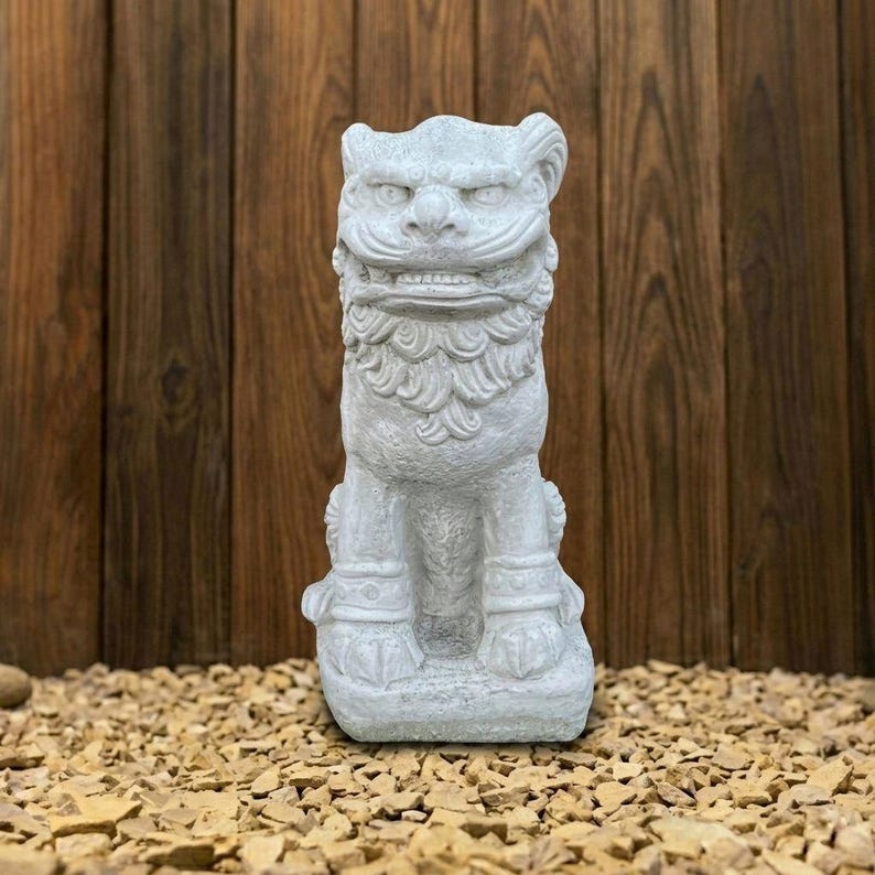 Outdoor Foo Dog Statue Handmade Concrete Guardian Lion Sculpture Stone ...