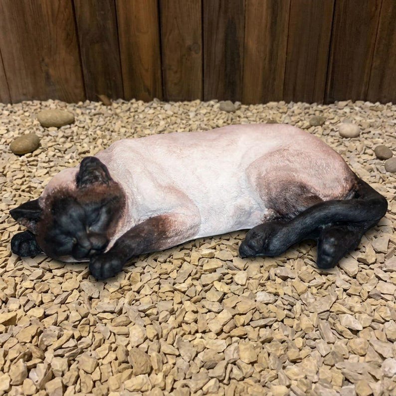 Sleeping Siamese Cat Statue Concrete Garden Decor Outdoor Cat Sculpture ...