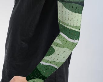 Green Camo Arm Sleeves, Abstract Camouflage Arm Sleeve, Outdoor Compression Sleeve, UV Protection Cover