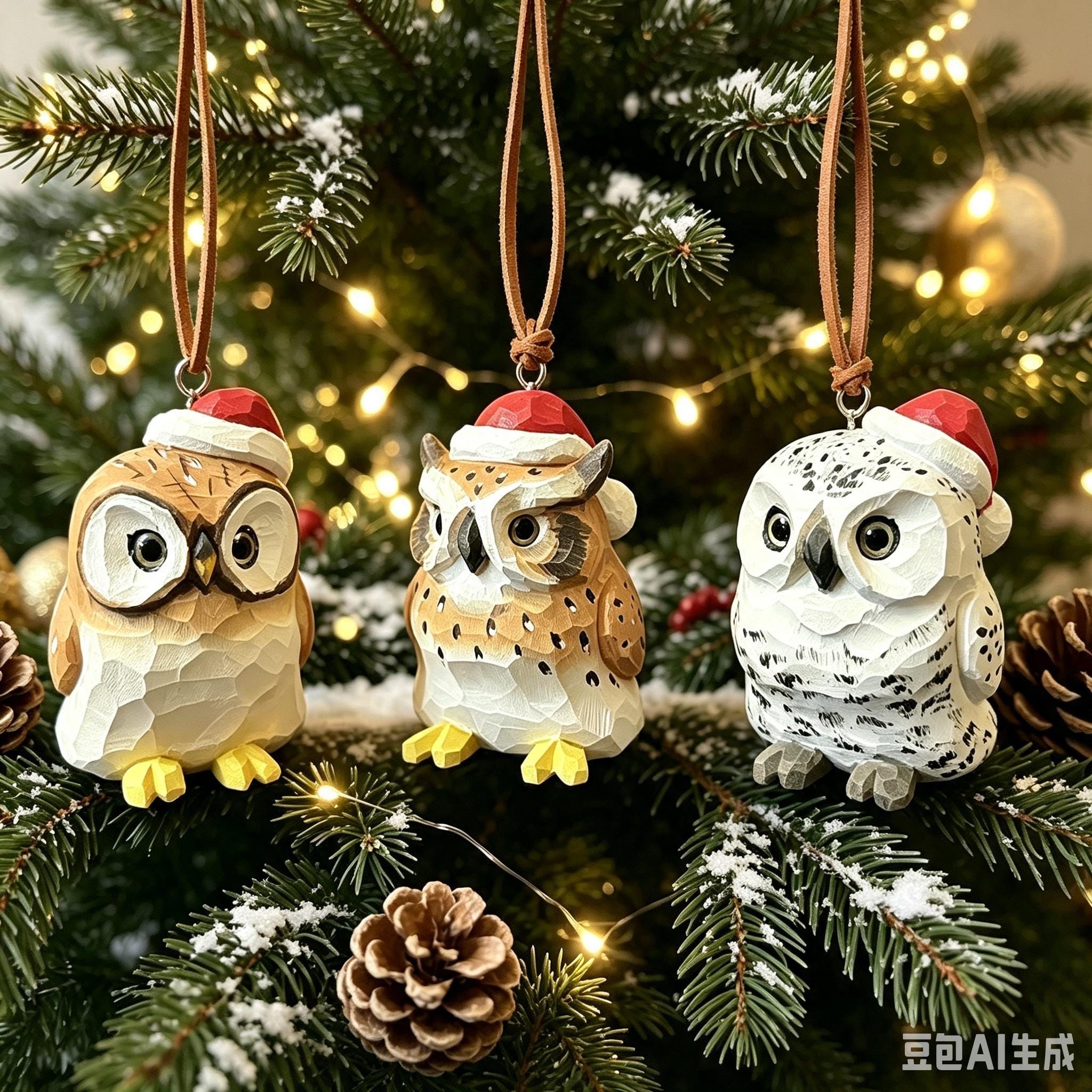 Hand Carved Wooden Christmas Owl Ornament For Bird Lover, Gift For Owl Collector