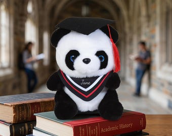 Customized Logo Name Graduation Panda Plush, Graduation Cap, Class of 2026, Commemorative Gift