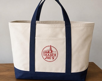 Officiële grote katoenen canvas draagtas van Trader Joe's met borduurwerk