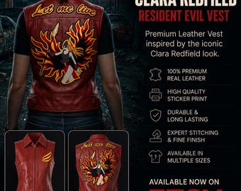 Clara Redfield Leather Vest | Resident Evil Cosplay Waistcoat | Let Me Live -Valkyrie Back Design