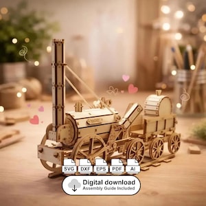 Stephenson's Rocket 3D Wooden Train Model Plan | Vintage Steam Locomotive SVG (Digital Download)
