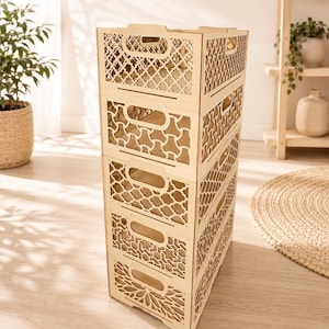 Stackable Storage Box SVG Bundle | 9 Laser Cut Crate Designs | Wooden Organizer | Decorative Desktop Bin Plan | CNC File for Home Storage