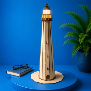 Nautical Lighthouse Lamp SVG | 3D Laser Cut File, Coastal Decor Lantern (Digital Download)