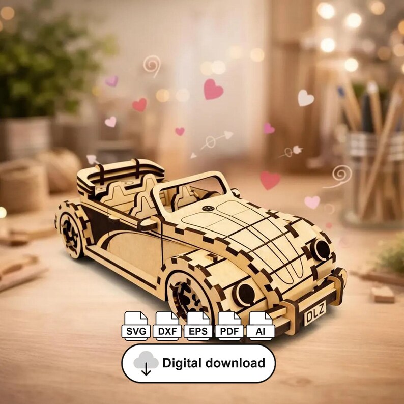 3D Beetle Car Laser Cut File | Vintage Bug Model Puzzle Plan (digital ...
