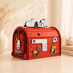 Snoopy Mailbox Laser Cut File, Wooden 3D Puzzle, Red Cartoon Mailbox Design