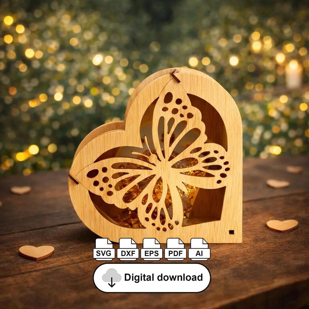 3D Butterfly Heart Box Laser Cut File | Filigree Jewelry Box SVG DXF ...