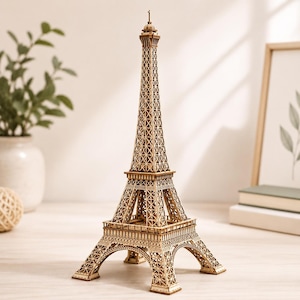 Fichier de découpe laser de la Tour Eiffel, maquette architecturale 3D en contreplaqué, décor parisien DXF SVG