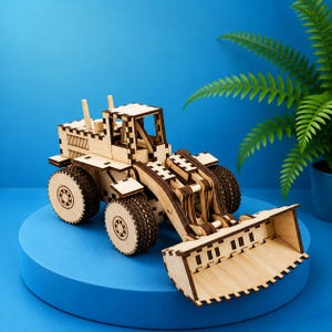 Drewniana układanka 3D z pojazdem ładowarkowym | Zestaw do modelowania sprzętu budowlanego (do pobrania w wersji cyfrowej)
