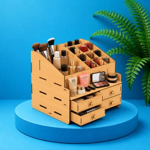 Laser Cut Makeup Organizer File | Wooden Cosmetic Stand SVG DXF (Digital Download)