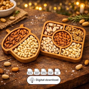 3D Wooden Tray Laser Cut File | Sectioned Nut Platter SVG DXF (Digital Download)