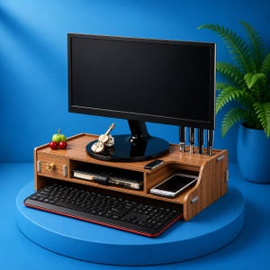 Supporto per monitor, organizer da scrivania, file per taglio laser / Rialzo ergonomico SVG DXF (download digitale)