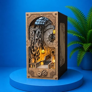 Diorama de coin lecture steampunk | Imprimante 3D + horloge découpée au laser (fichier STL - SVG)