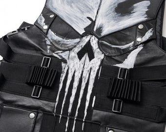 Gilet tactique en cuir fait main, gilet de motard peint avec tête de mort, gilet de moto, style streetwear gothique, cadeau sur mesure pour homme