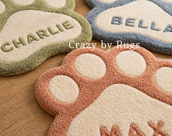Personalized Dog Rug, Custom Pet Name Rug, Paw Shape Tufted Rug, Custom Dog Mat, Handmade Pet Rug, Cute Pet Decor, Gift for Dog Lovers